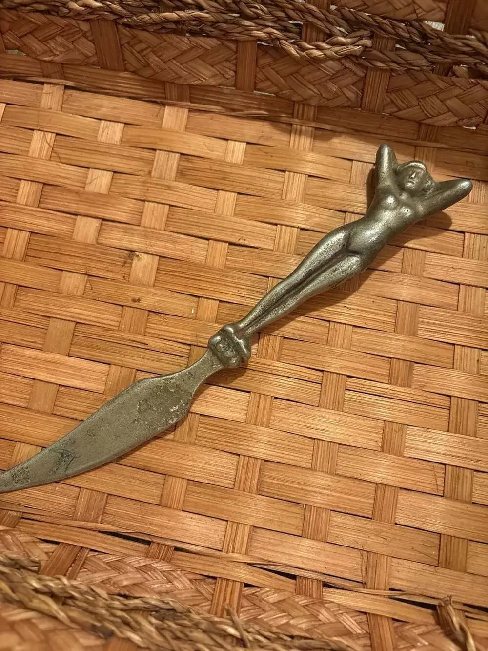 Vintage Metal Nude Female Figurine Letter Opener Art Deco Style